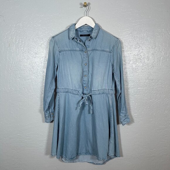 All Saints Dresses & Skirts - All Saints Women 2 Blue Denim Chambray Calla Bay Shirt Dress Snaps Tie Waist